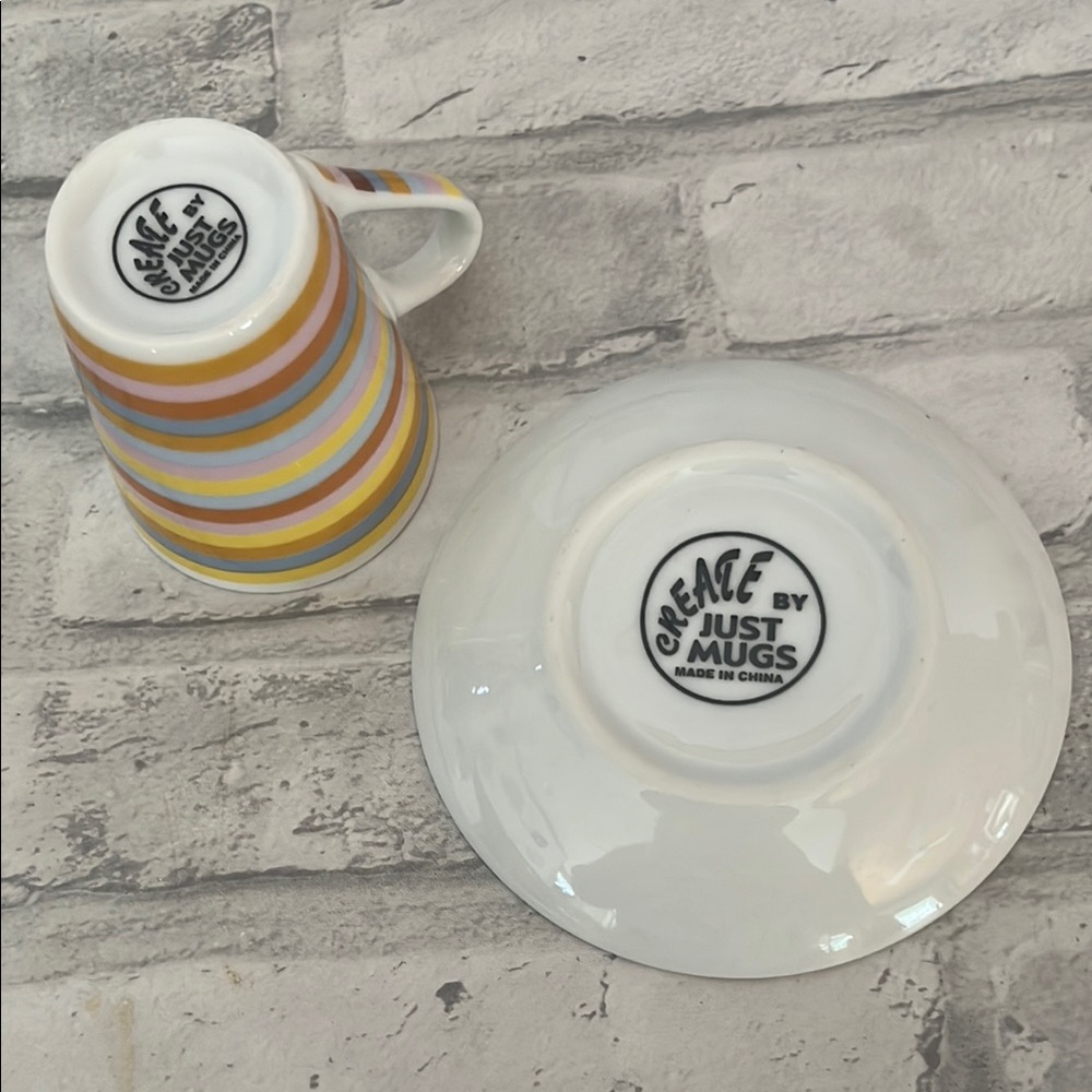 Create by Just Mugs Colorful Striped Espresso Cup and Saucer Set of 4 - Picture 4 of 8